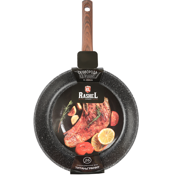 R-10428 Сковорода-сотейник литая D28 с антипр. покр. индук. дно черный гранит /12шт/ Маруся  