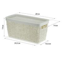 Коробка д/хранения БЯЗЬ 4л белый ротанг с крышкой 28*14*14см М2325